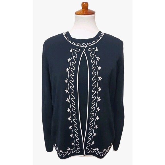 Vtg Carducci Black White Embroidered Cardigan Jacket & Shell Set Women's Size XL - Picture 5 of 6